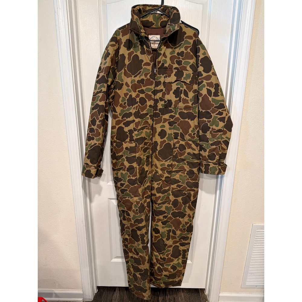 Vintage Trophy Club Duck Camo Hunting Coveralls Insulated Suit Mens Large Korea
